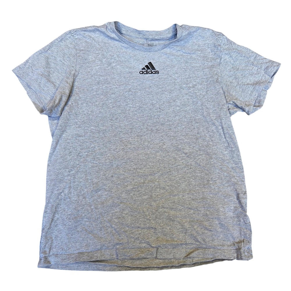 Adidas Boys Large 14-16 Gray Short Sleeve Graphic Logo T-Shirt Cotton Tee